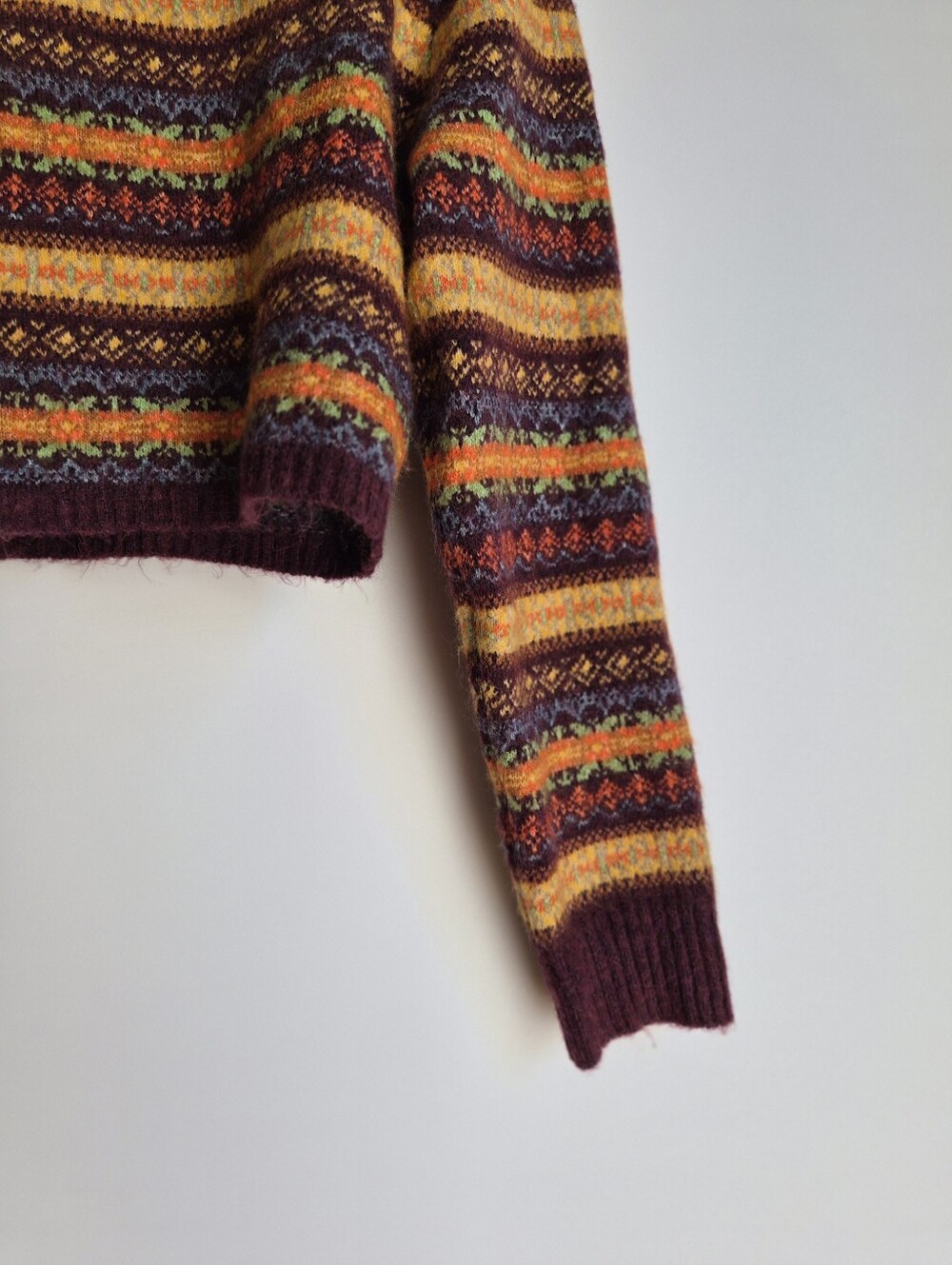 Zara Fair Isle Cropped Wool Blend Cardigan Sweater Size L Whimsigoth Boho Retro - Picture 10 of 13